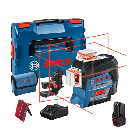 Laser lignes rouge GLL 3-80 C + 2 batteries 12V 3 Ah + 1 chargeur GAL 12V-40 BOSCH
