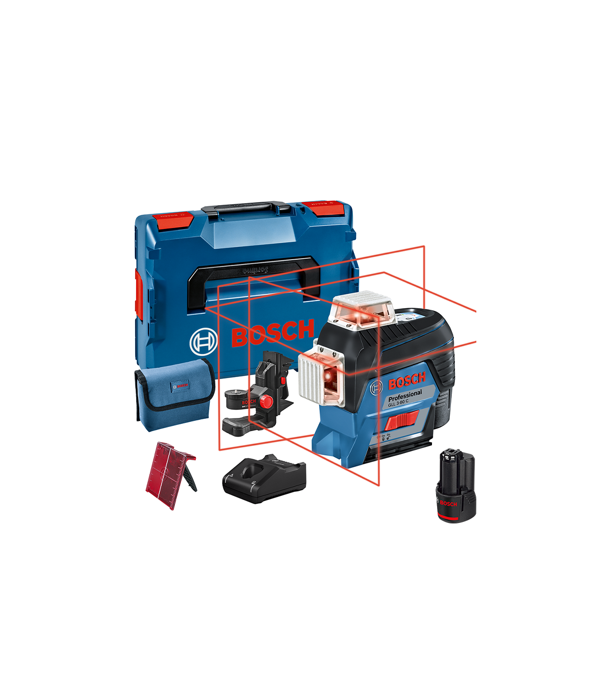 Laser lignes rouge GLL 3-80 C + 2 batteries 12V 3 Ah + 1 chargeur GAL 12V-40 BOSCH