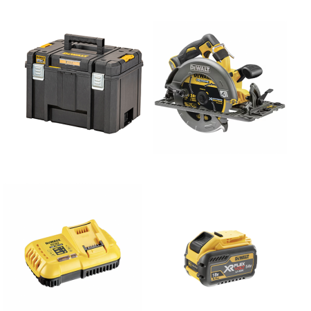 Scie circulaire 54V Ø190 mm DCS579 + 1 batterie 18/54V 9-3Ah + 1 chargeur DCB118-QW DEWALT