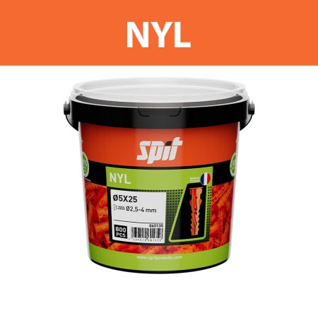 Bidon chevilles de fixation légère NYL 5x25 AVEC COLLERETTE SPIT