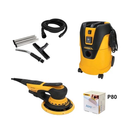 Pack ponceuse excentrique DEROS II 5650CV + Aspirateur 1025L + tuyau + kit de nettoyage + Abranet MIRKA