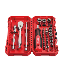 Coffret de 38 pièces clés à cliquet 1/4" + douilles + embouts MILWAUKEE