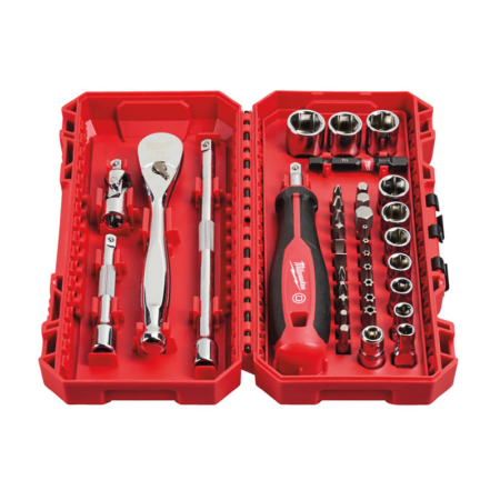 Coffret de 38 pièces clés à cliquet 1/4" + douilles + embouts MILWAUKEE