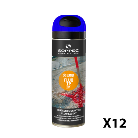 Lot de 12 Traceurs de chantier Fluo TP Bleu 650ml SOPPEC