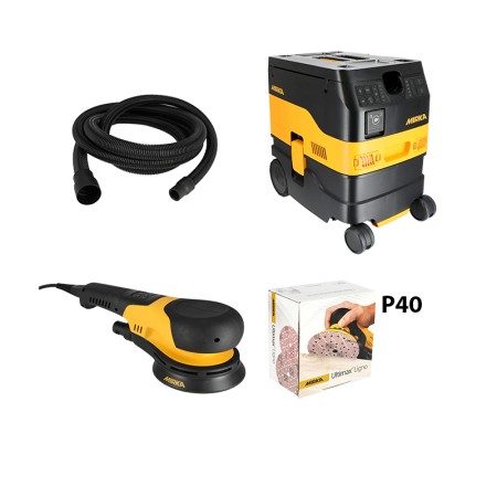 Pack ponceuse rotative Ø150mm DEROS RS 600 + aspirateur DEXOS 1217 M AFC + tuyau 4m + abrasifs MIRKA