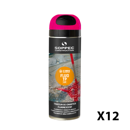 Lot de 12 Traceurs de chantier Fluo TP Cerise 650ml SOPPEC