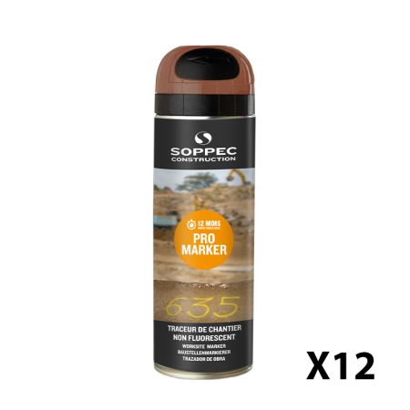 Lot de 12 Traceurs de chantier non fluorescent Pro Marker Marron 650ml SOPPEC