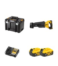 Scie sabre 18V DCS386NT-XJ + 2 batteries 18V 5 Ah + 1 chargeur DCB1104-QW DEWALT