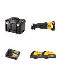 Scie sabre 18V DCS386NT-XJ + 2 batteries 18V 5 Ah PowerStack + 1 chargeur DCB1104-QW DEWALT