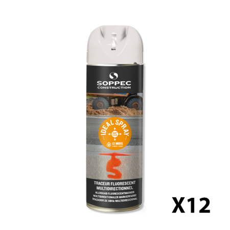 Lot de 12 Traceurs de chantier fluorescent 360° IDEAL SPRAY Blanc SOPPEC