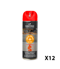 Lot de 12 Traceurs de chantier fluorescent 360° IDEAL SPRAY Rouge SOPPEC
