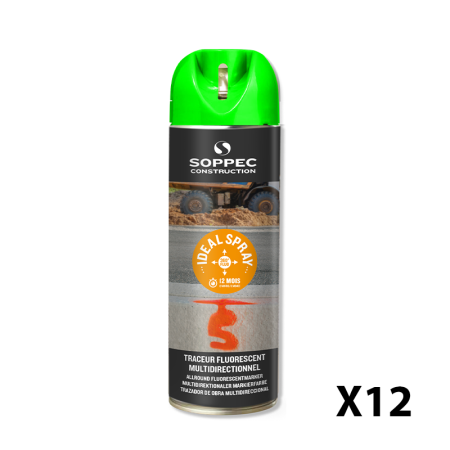 Lot de 12 Traceurs de chantier fluorescent 360° IDEAL SPRAY Vert SOPPEC