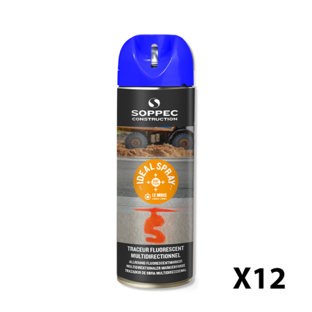 Lot de 12 Traceurs de chantier fluorescent 360° IDEAL SPRAY Bleu SOPPEC