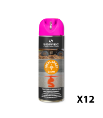 Lot de 12 Traceurs de chantier fluorescent 360° IDEAL SPRAY Cerise SOPPEC