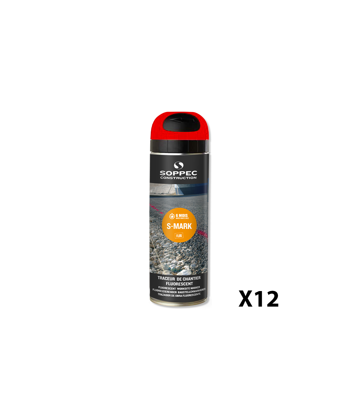 Lot de 12 Traceurs de chantier fluorescent S MARK Rouge SOPPEC