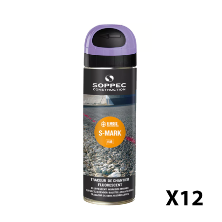 Lot de 12 Traceurs de chantier fluorescent S MARK Violet SOPPEC
