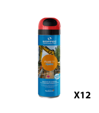 Lot de 12 Traceurs de chantier à l'eau très fluorescent FLUO TP HYDRO Rouge SOPPEC