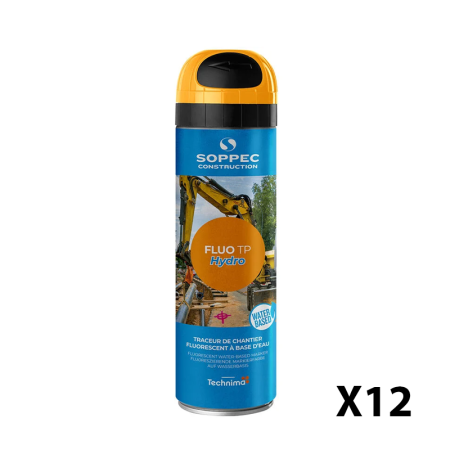 Lot de 12 Traceurs de chantier à l'eau très fluorescent FLUO TP HYDRO Orange SOPPEC