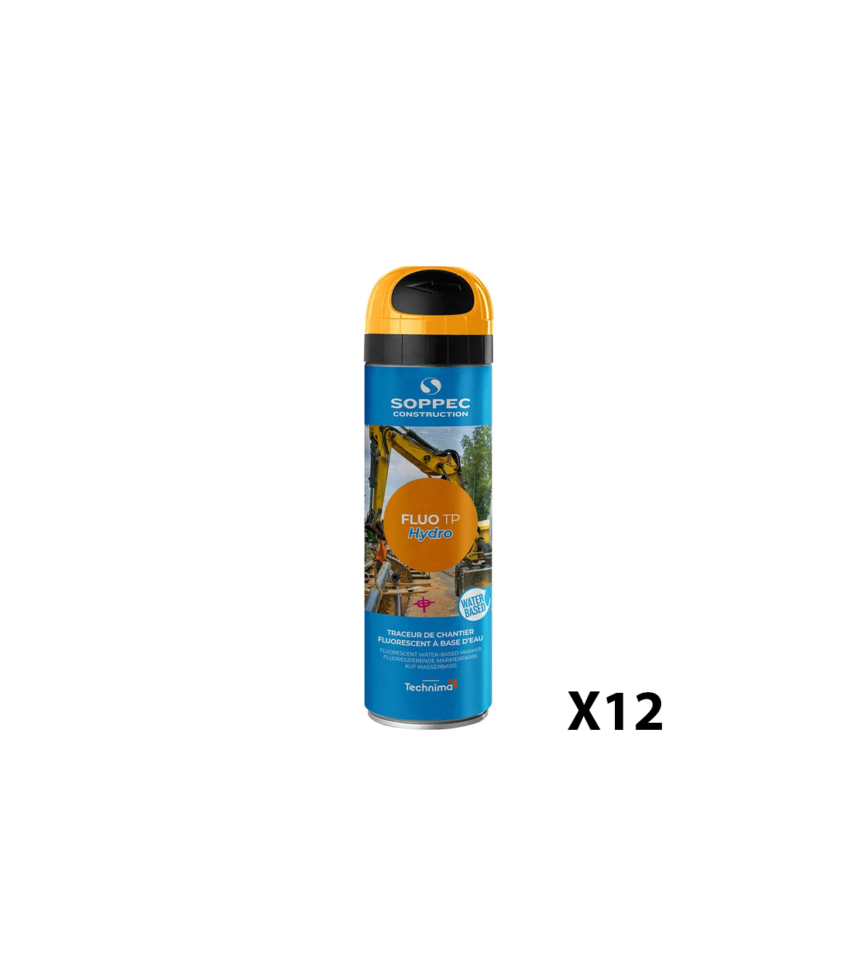 Lot de 12 Traceurs de chantier à l'eau très fluorescent FLUO TP HYDRO Orange SOPPEC