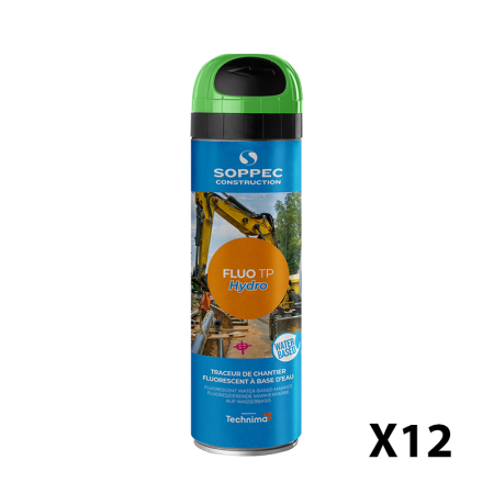 Lot de 12 Traceurs de chantier à l'eau très fluorescent FLUO TP HYDRO Vert SOPPEC