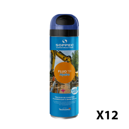 Lot de 12 Traceurs de chantier à l'eau très fluorescent FLUO TP HYDRO Bleu SOPPEC