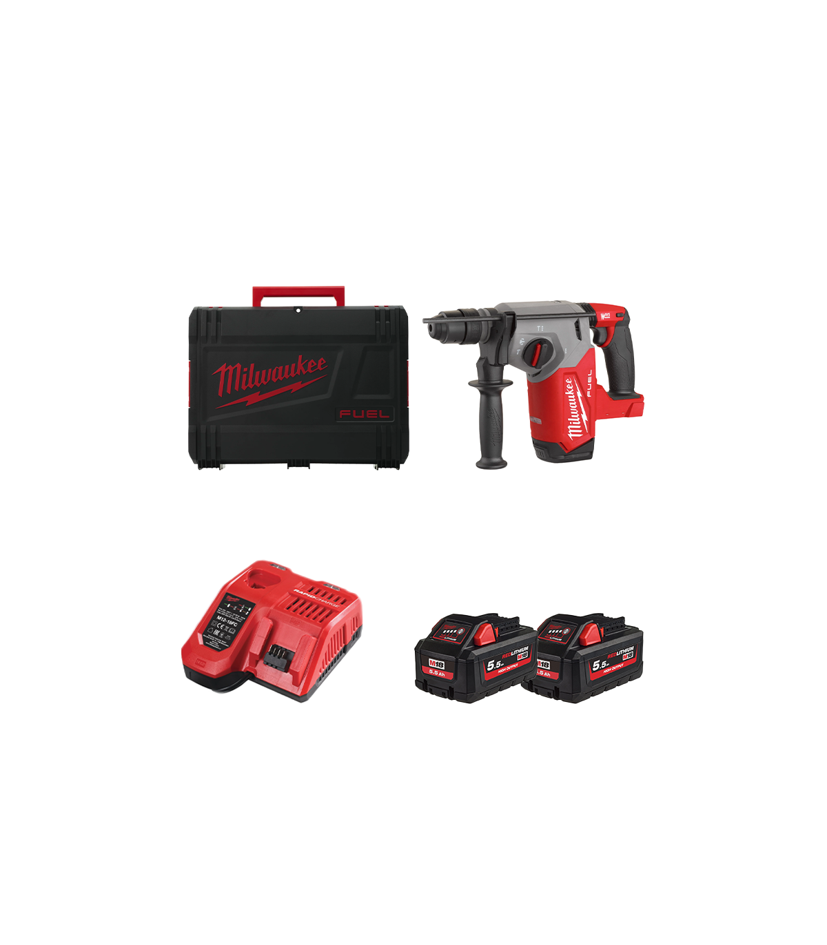 Perforateur SDS-Plus M18 FHX-0X + 2 batteries 18V 5,5 Ah + chargeur M12-18 FC MILWAUKEE