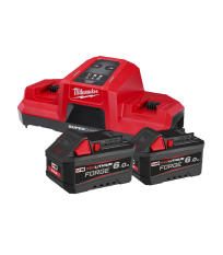 Pack 2 batteries FORGE M18 FB6 18V 6 Ah + chargeur rapide double M18 DBSC MILWAUKEE