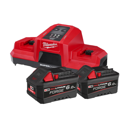 Pack 2 batteries FORGE M18 FB6 18V 6 Ah + chargeur rapide double M18 DBSC MILWAUKEE
