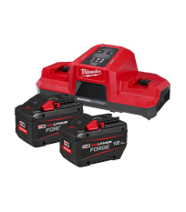 Pack 2 batteries FORGE M18 FB12 18V 12 Ah + chargeur rapide double M18 DBSC MILWAUKEE