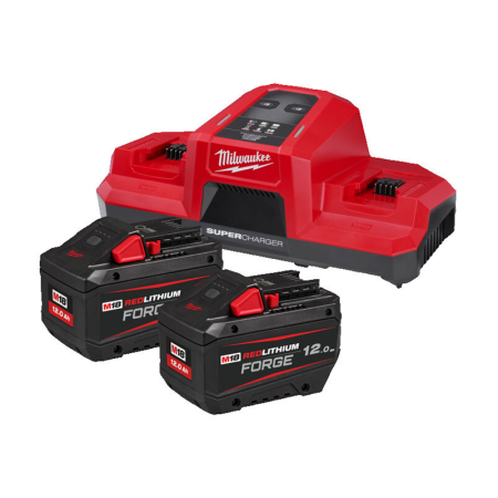 Pack 2 batteries FORGE M18 FB12 18V 12 Ah + chargeur rapide double M18 DBSC MILWAUKEE