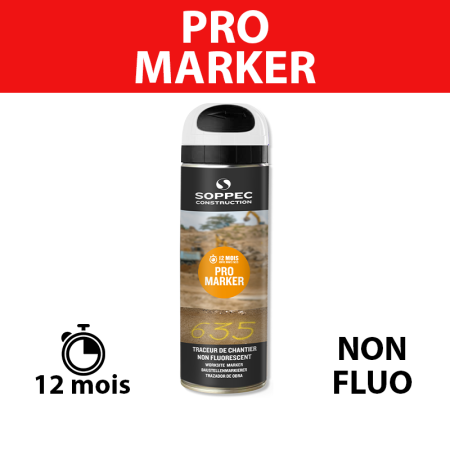 Traceur de chantier non fluorescent Pro Marker Blanc 650ml SOPPEC