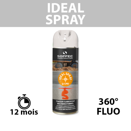 Traceur de chantier fluorescent 360° IDEAL SPRAY Blanc SOPPEC