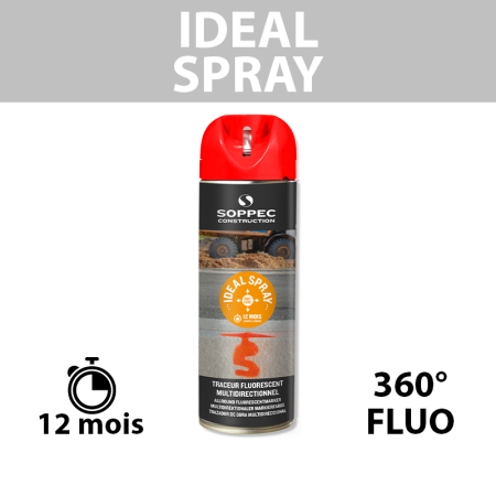 Traceur de chantier fluorescent 360° IDEAL SPRAY Rouge SOPPEC
