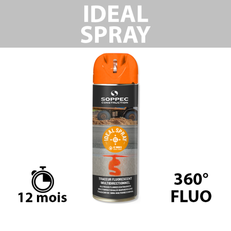 Traceur de chantier fluorescent 360° IDEAL SPRAY Orange SOPPEC