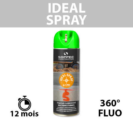 Traceur de chantier fluorescent 360° IDEAL SPRAY Vert SOPPEC