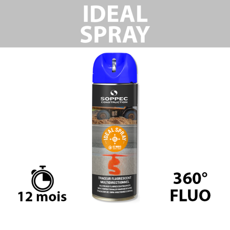 Traceur de chantier fluorescent 360° IDEAL SPRAY Bleu SOPPEC