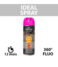 Traceur de chantier fluorescent 360° IDEAL SPRAY Cerise SOPPEC
