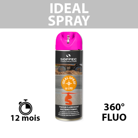 Traceur de chantier fluorescent 360° IDEAL SPRAY Cerise SOPPEC