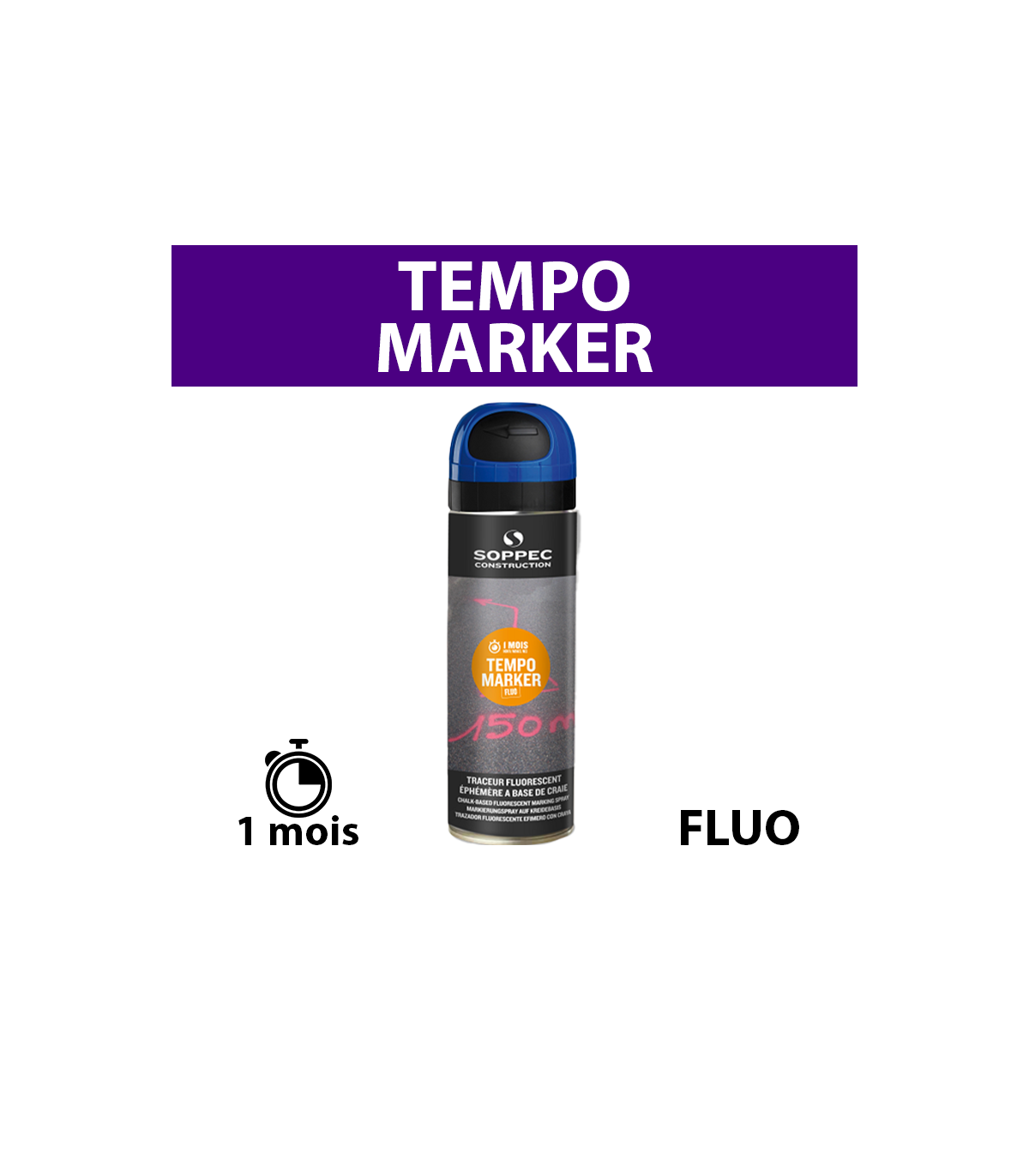 Traceur de chantier fluorescent TEMPO MARKER Bleu SOPPEC