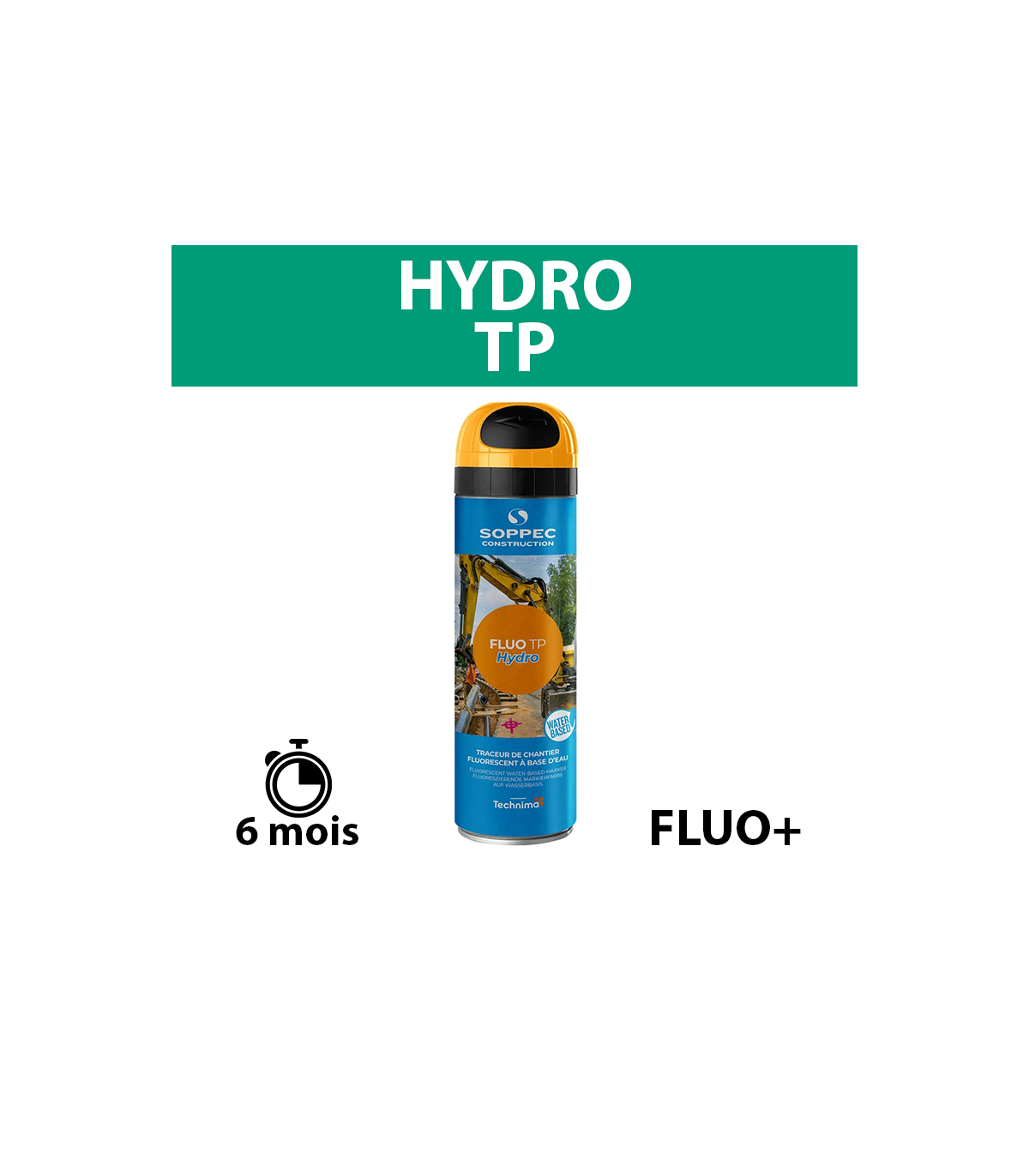 Traceur de chantier à l'eau très fluorescent FLUO TP HYDRO Orange SOPPEC