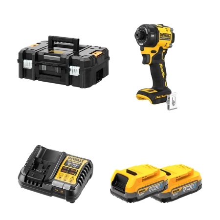 Visseuse à chocs hydraulique 18V DCF870NT-XJ + 2 batteries 18V 1,7 Ah PowerStack + 1 Chargeur DCB1104-QW DEWALT