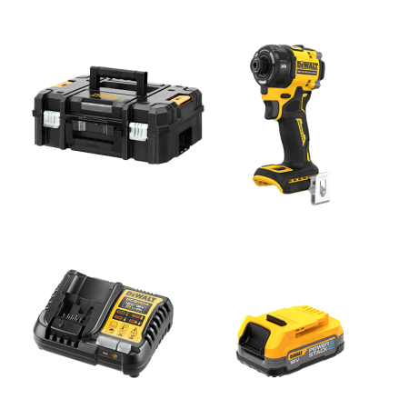 Visseuse à chocs hydraulique 18V DCF870NT-XJ + 1 batterie 18V 1,7 Ah PowerStack + 1 Chargeur DCB1104-QW DEWALT