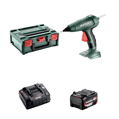 Pistolet à colle sans fil 18V HK 18 LTX 20 + 1 batterie 18V 5,2 Ah + Chargeur rapide ASC 145 METABO