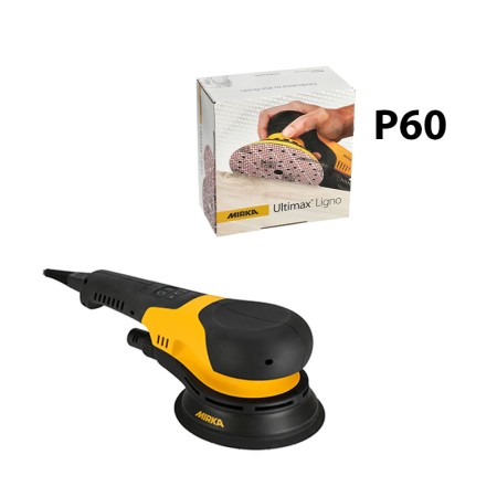 Ponceuse rotative Ø150mm DEROS RS 600 en coffret + 50 abrasifs Ultimax Ligno Ø150 P60 MIRKA