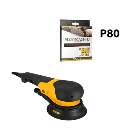 Ponceuse rotative Ø150mm DEROS RS 600 en coffret + 25 Abranet Ace HD Ø150 P80 MIRKA
