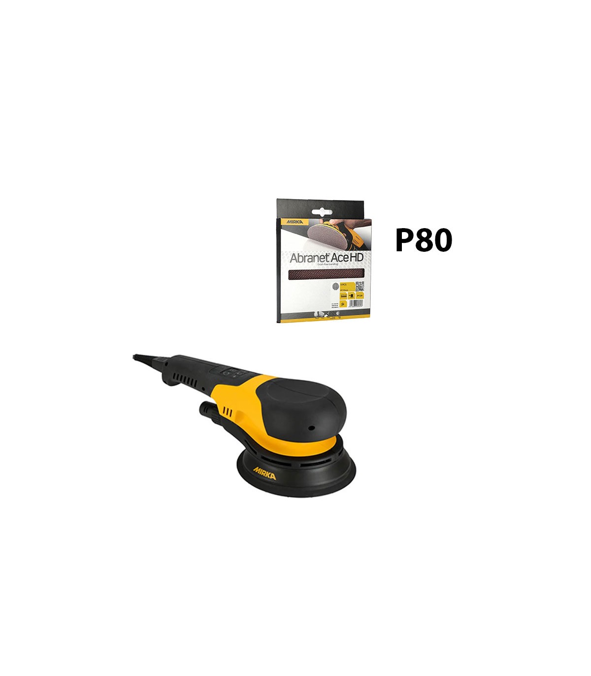 Ponceuse rotative Ø150mm DEROS RS 600 en coffret + 25 Abranet Ace HD Ø150 P80 MIRKA