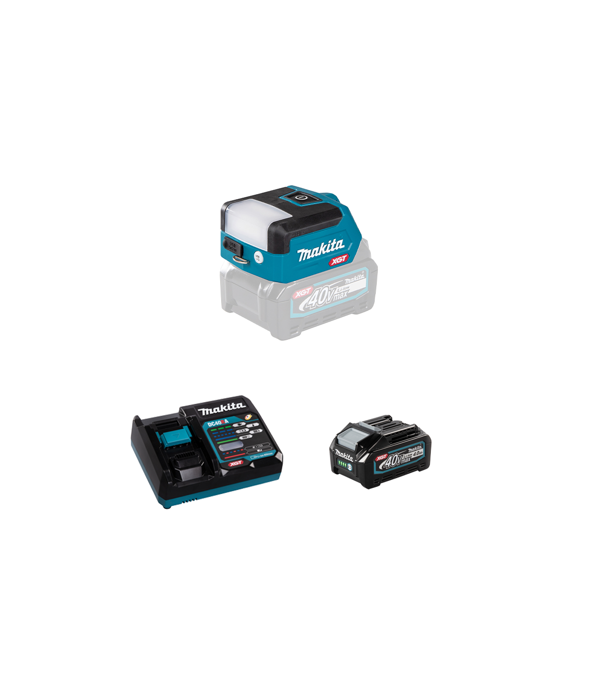 Lampe sur batterie 40V 300lx DEAML011G + 1 batterie 40V 4 Ah + chargeur rapide DC40RA MAKITA