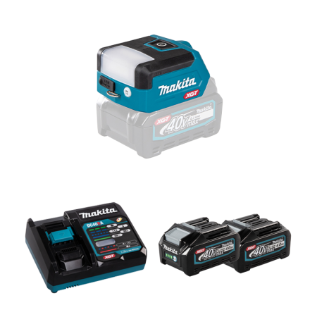 Lampe sur batterie 40V 300lx DEAML011G + 2 batteries 40V 4 Ah + chargeur rapide DC40RA MAKITA