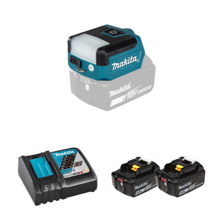 Lampe sur batterie 14,4/18V 300 lx DEADML817 + 2 batteries BL1850B 18V 5 Ah + chargeur rapide DC18RC MAKITA