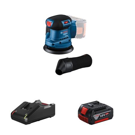 Ponceuse excentrique Ø125 mm GEX 185-LI + 1 batterie GBA 18V 4 Ah + Chargeur GAL 18V-40 BOSCH